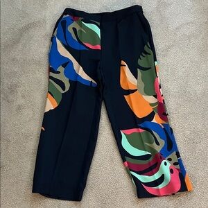 HOST PICK!! 🔥🌴🌺 CHICOS Navy wild palm, wide leg crop Banana Leaf Pants, NWT